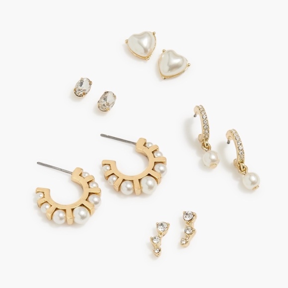 New JCREW Pearl and Crystal Earrings Set-of-Five $49 CC868 - Picture 1 of 2